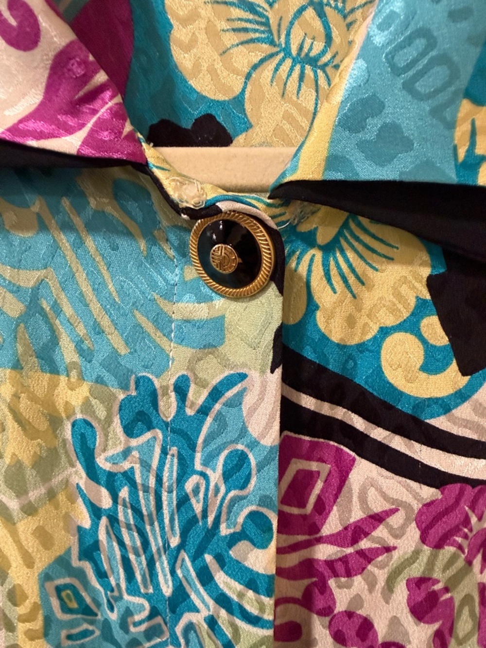 Louis Feraud Multicolor Printed Jean Jacket in Blue, Yellow & Purple - Picture 3 of 5